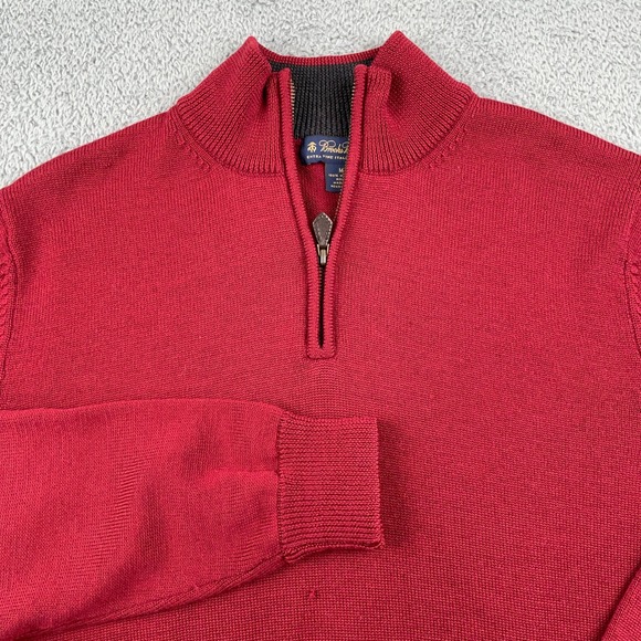 Brooks Brothers Other - Brooks Brothers Sweater Mens Medium Red 1/4 Zip Italian Merino Wool Pullover